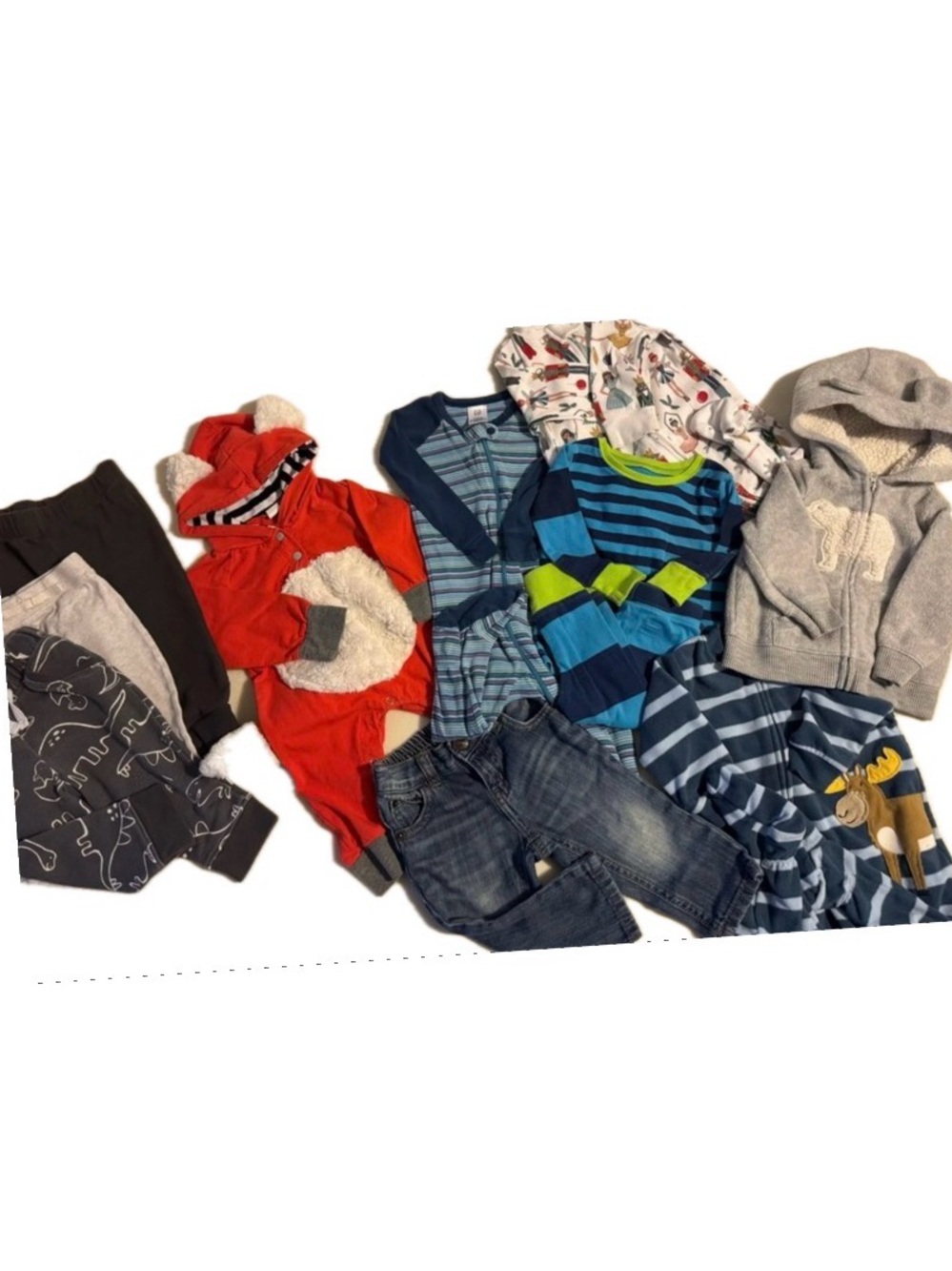 11 pcs Baby Boy Clothes Stripes Dinosaur Moose Bear Fox 6-12m Grey Orange Blue